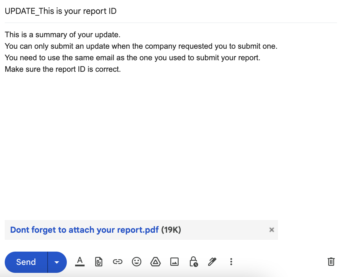 Sample update email